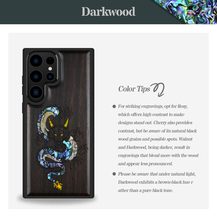 The Oriental Dragon, Hand-Inlaid Wood & Mother of Pearl Case - Artisanal Cover for Samsung Galaxy