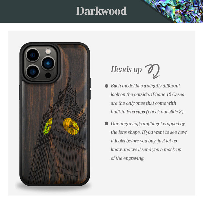 The Big Ben of London, Hand-Inlaid Wood & Mother of Pearl Case - Artisanal Cover for Apple iPhone