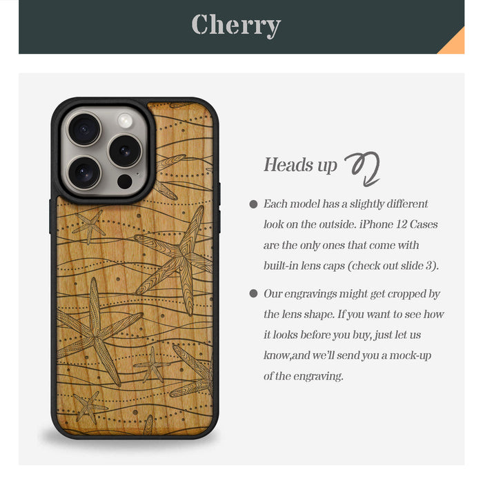 The Starfish Tapestry, Classic Engraved Wood & TPU Case - Artisanal Cover for Apple iPhone