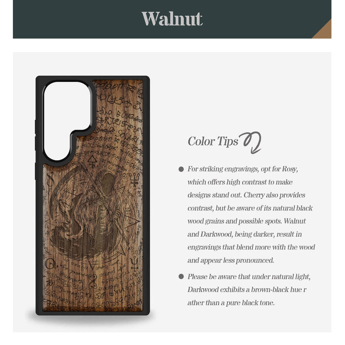 The Reaper's Scythe, Classic Engraved Wood & TPU Case - Artisanal Cover for Samsung Galaxy