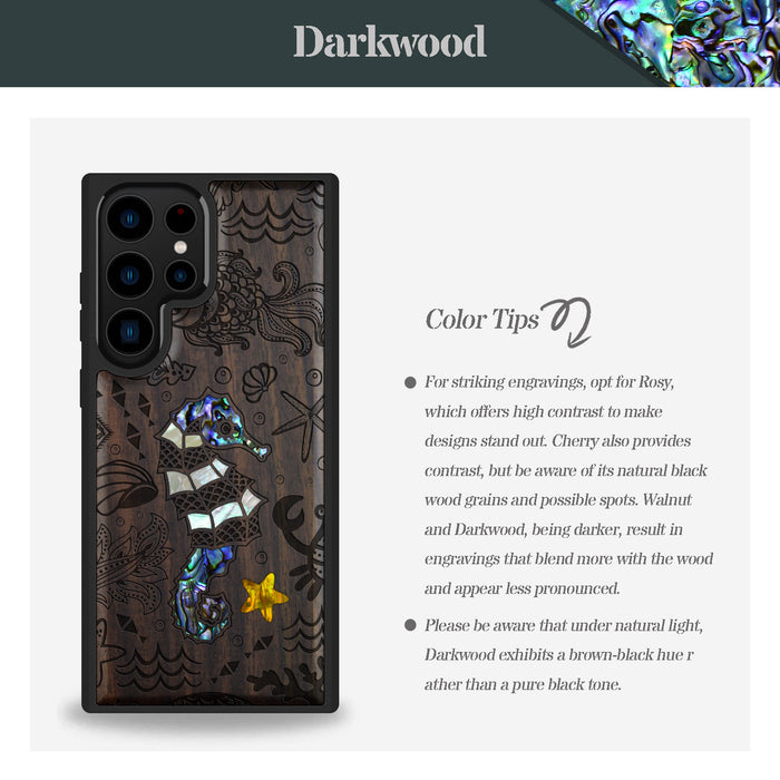 An Aquatic Symphony, Hand-Inlaid Wood & Mother of Pearl Case - Artisanal Cover for Samsung Galaxy