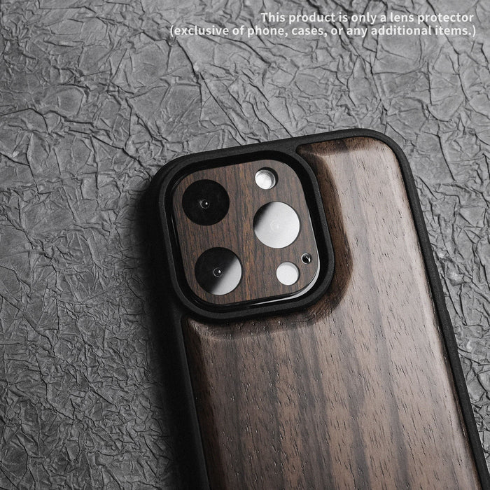 Hand-Inlaid Wooden Camera Lens Protector for Apple iPhone