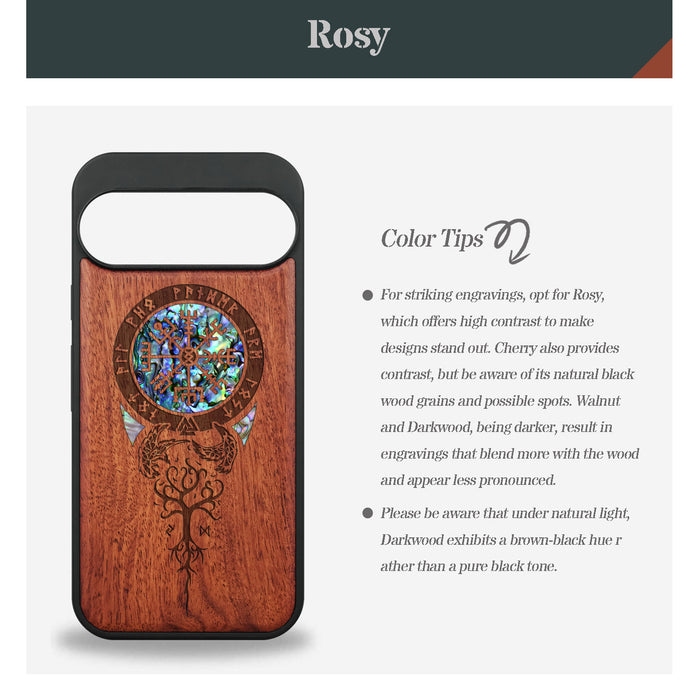 Eternal Compass Roots, Hand-Inlaid Wood & Mother of Pearl Case - Artisanal Cover for Google Pixel