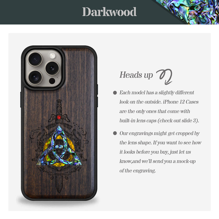 Norse Emblems, Hand-Inlaid Wood & Mother of Pearl Case - Artisanal Cover for Apple iPhone