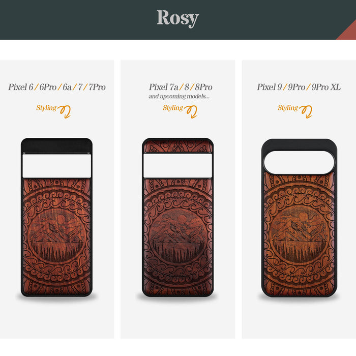 Paisley and Nature in Harmony, Classic Engraved Wood & TPU Case - Artisanal Cover for Google Pixel