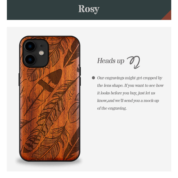 The Feathered Array, Classic Engraved Wood & TPU Case - Artisanal Cover for Apple iPhone