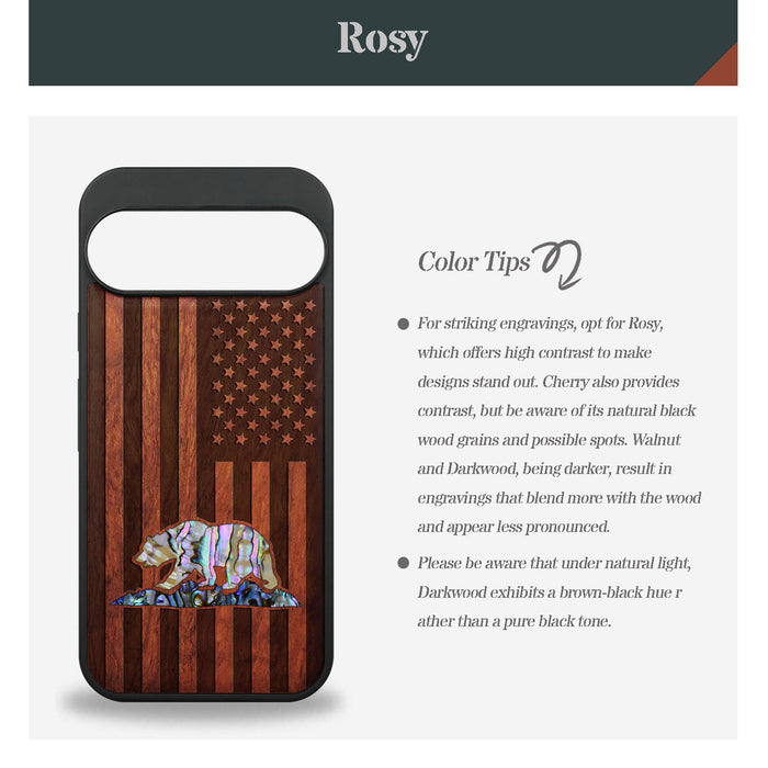 The Grizzly of the Golden State, Hand-Inlaid Wood & Mother of Pearl Case - Artisanal Cover for Google Pixel