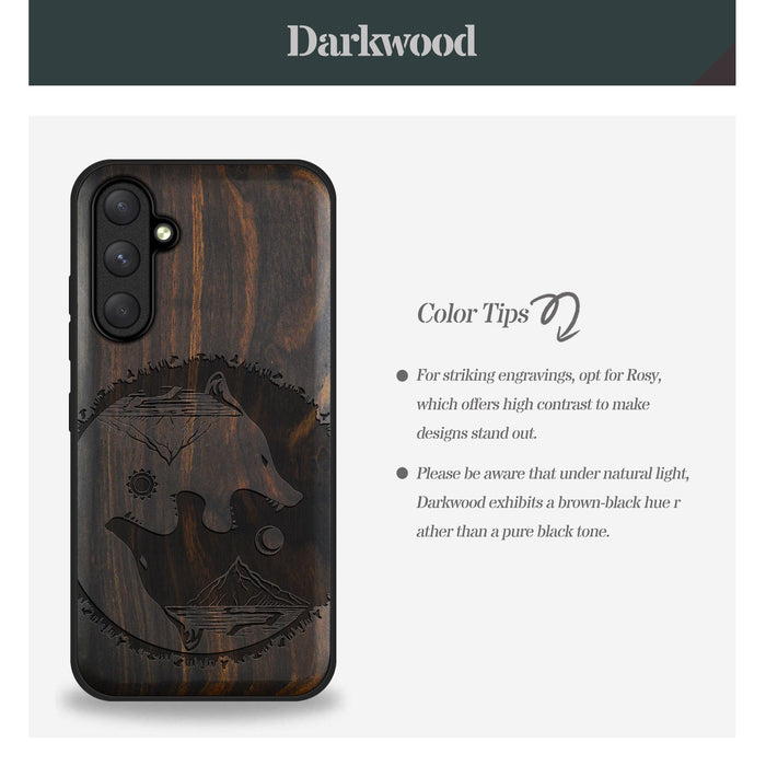 Yin-Yang Wolf, Classic Engraved Wood & TPU Case - Artisanal Cover for Samsung Galaxy