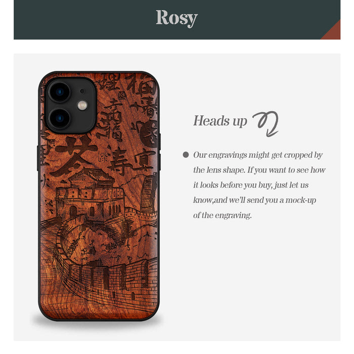 Hand Drawn Great Wall of China, Classic Engraved Wood & TPU Case - Artisanal Cover for Apple iPhone