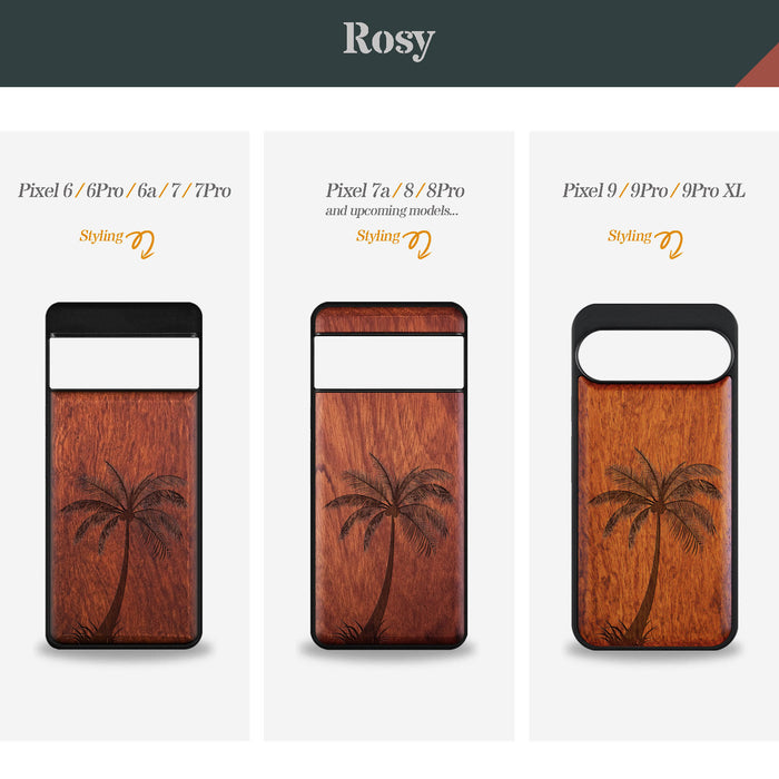 The Palm Tree Silhouette, Classic Engraved Wood & TPU Case - Artisanal Cover for Google Pixel