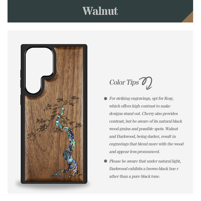 The Majestic Pine Tree, Hand-Inlaid Wood & Mother of Pearl Case - Artisanal Cover for Samsung Galaxy