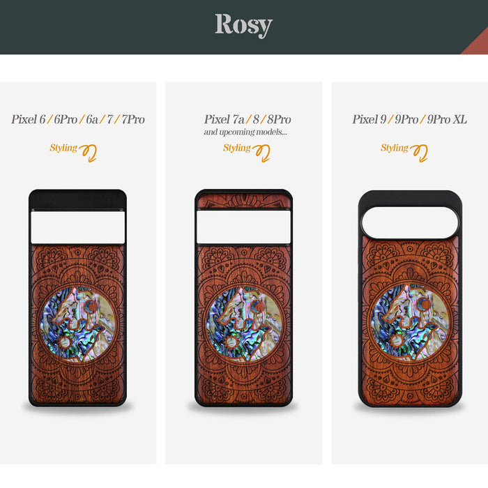 Yin-Yang Wolves Amidst Paisley, Hand-Inlaid Wood & Mother of Pearl Case - Artisanal Cover for Google Pixel