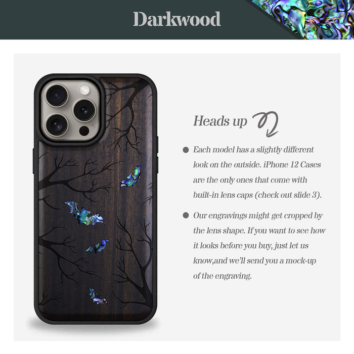 Shadows of the Night, Hand-Inlaid Wood & Mother of Pearl Case - Artisanal Cover for Apple iPhone