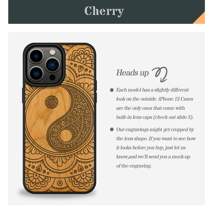 The Yin-Yang Mandala, Classic Engraved Wood & TPU Case - Artisanal Cover for Apple iPhone