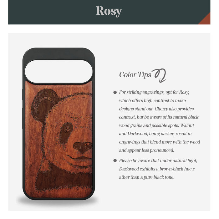 Panda Serenity, Classic Engraved Wood & TPU Case - Artisanal Cover for Google Pixel