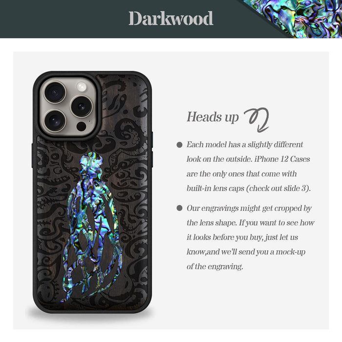 Cephalopod's Nocturne, Hand-Inlaid Wood & Mother of Pearl Case - Artisanal Cover for Apple iPhone