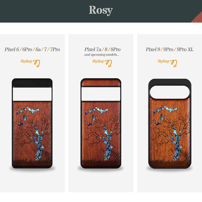 Gothic Night, Hand-Inlaid Wood & Mother of Pearl Case - Artisanal Cover for Google Pixel