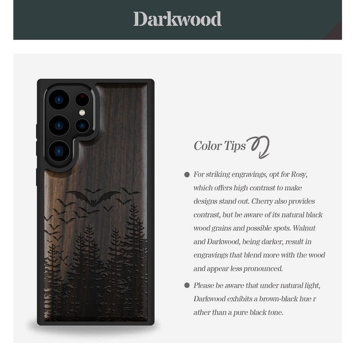 Bats Over the Forest, Classic Engraved Wood & TPU Case - Artisanal Cover for Samsung Galaxy