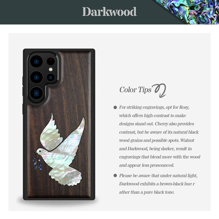 The Dove with Olive Branch, Hand-Inlaid Wood & Mother of Pearl Case - Artisanal Cover for Samsung Galaxy