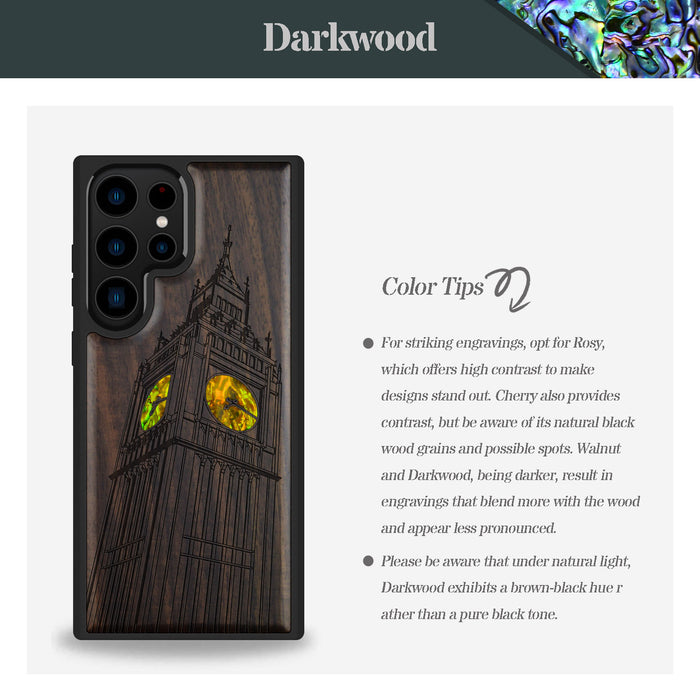 The Big Ben of London, Hand-Inlaid Wood & Mother of Pearl Case - Artisanal Cover for Samsung Galaxy