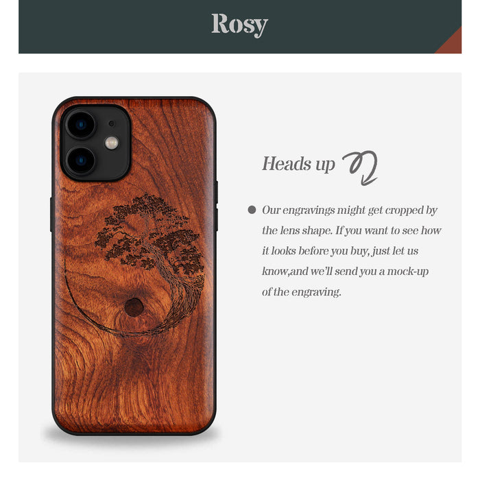 Yin Yang Bonsai Tree in Japanese Style, Classic Engraved Wood & TPU Case - Artisanal Cover for Apple iPhone