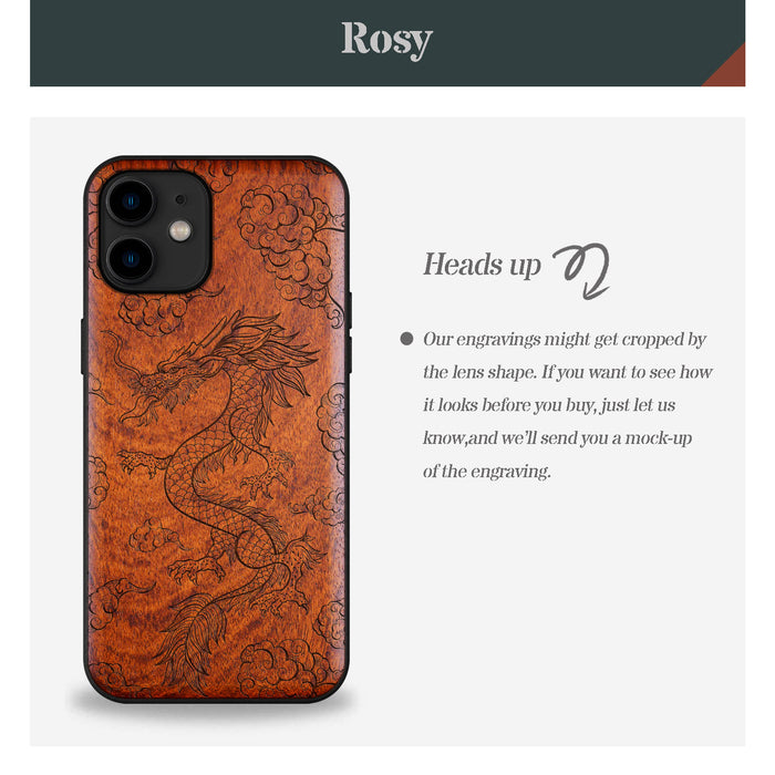 The Dragon's Ascent, Classic Engraved Wood & TPU Case - Artisanal Cover for Apple iPhone