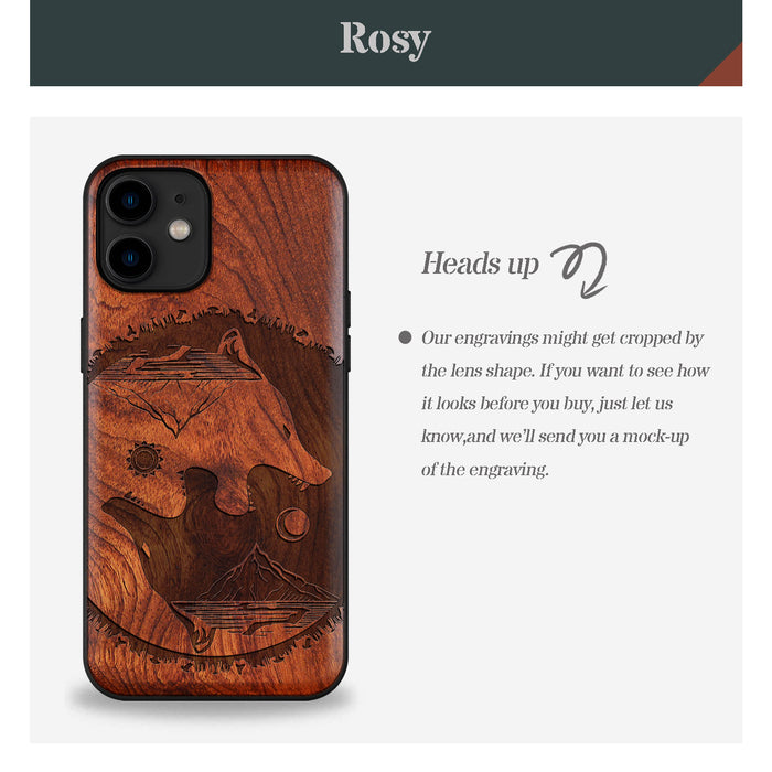 Yin-Yang Wolf, Classic Engraved Wood & TPU Case - Artisanal Cover for Apple iPhone