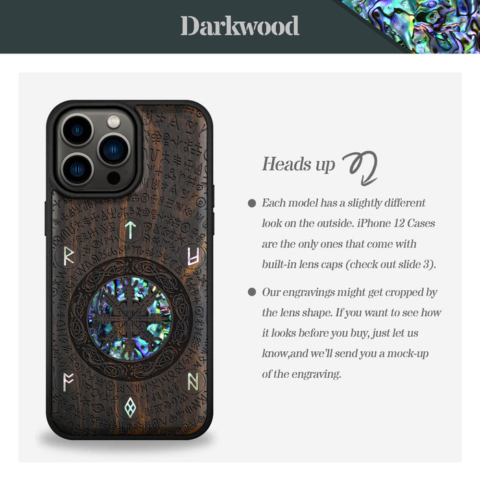 The Shield of Dragons and Awe, Hand-Inlaid Wood & Mother of Pearl Case - Artisanal Cover for Apple iPhone