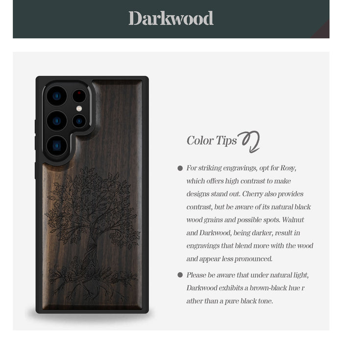 The Fairy Tree Line Art, Classic Engraved Wood & TPU Case - Artisanal Cover for Samsung Galaxy