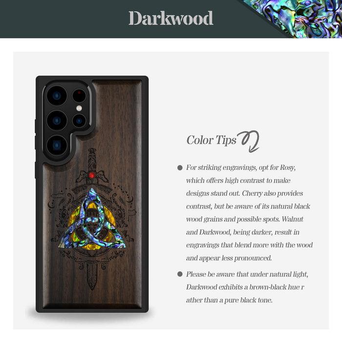 Norse Emblems, Hand-Inlaid Wood & Mother of Pearl Case - Artisanal Cover for Samsung Galaxy