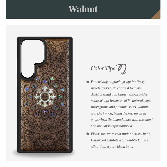 The Indian Mandala, Hand-Inlaid Wood & Mother of Pearl Case - Artisanal Cover for Samsung Galaxy