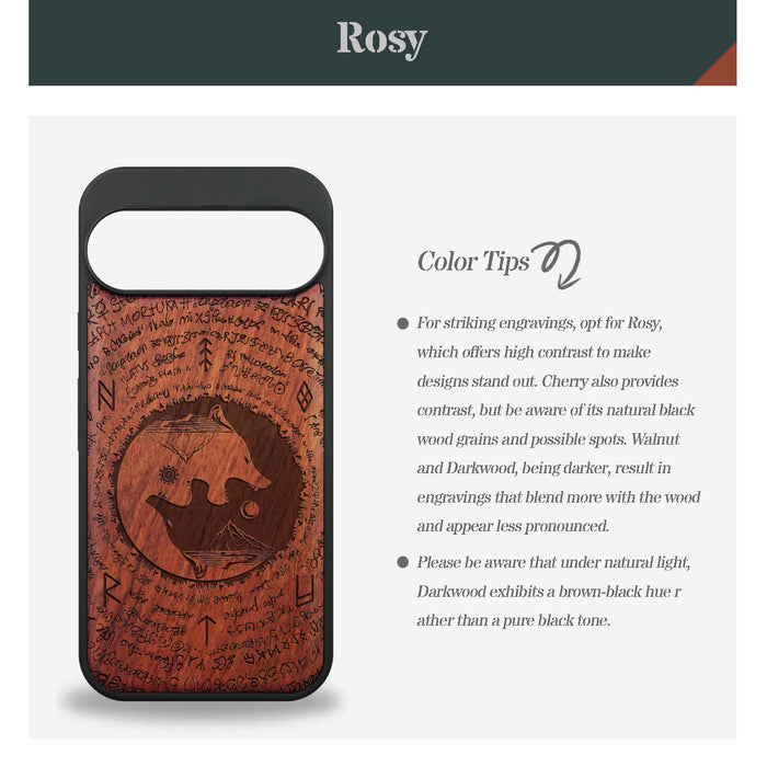 A Yin-Yang Journey, Classic Engraved Wood & TPU Case - Artisanal Cover for Google Pixel