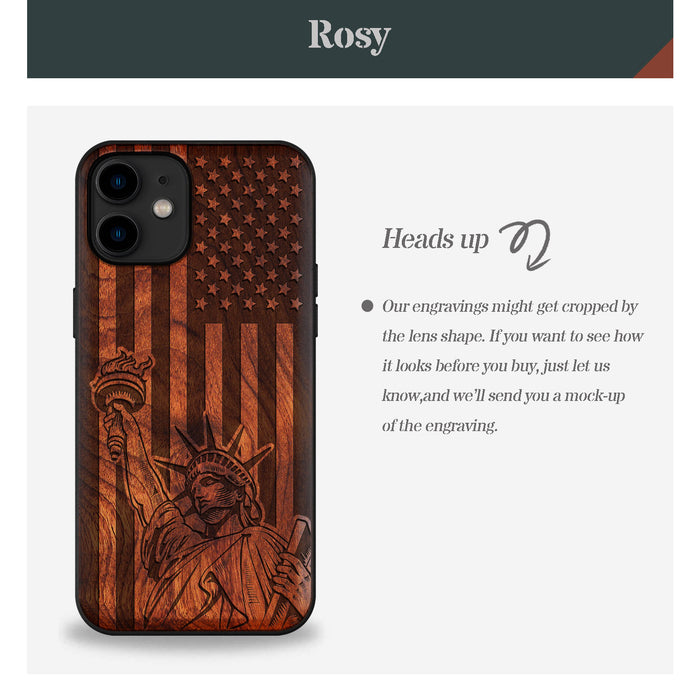 Freedom's Beacon, Classic Engraved Wood & TPU Case - Artisanal Cover for Apple iPhone