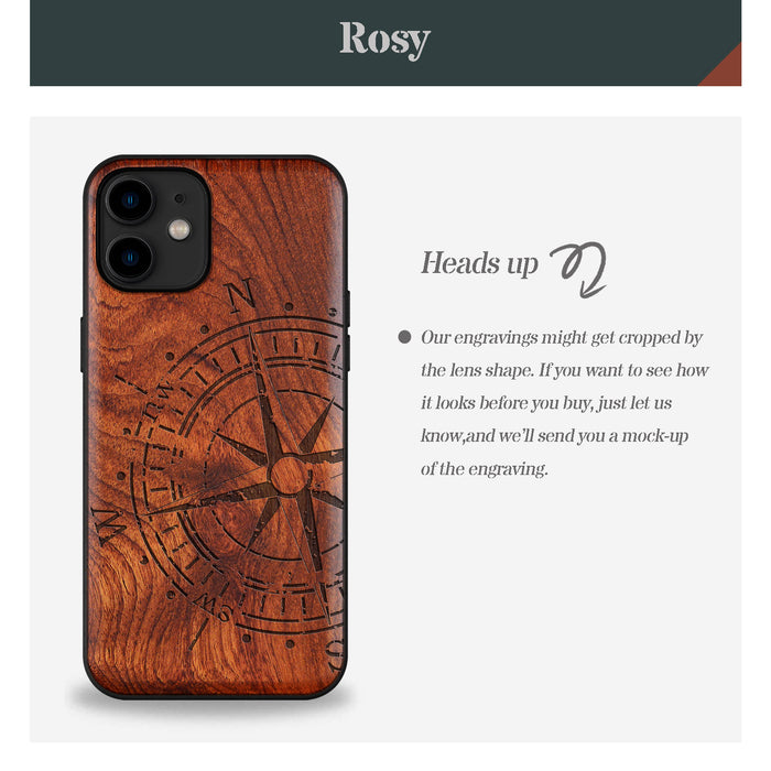 The Incomplete Compass, Classic Engraved Wood & TPU Case - Artisanal Cover for Apple iPhone