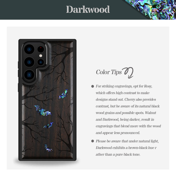 Shadows of the Night, Hand-Inlaid Wood & Mother of Pearl Case - Artisanal Cover for Samsung Galaxy