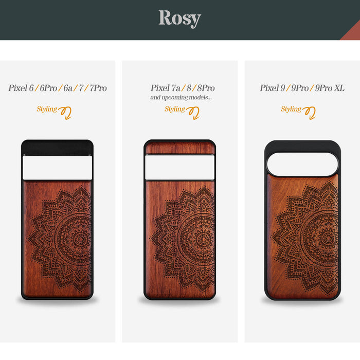 The Half Mandala Lace Art, Classic Engraved Wood & TPU Case - Artisanal Cover for Google Pixel