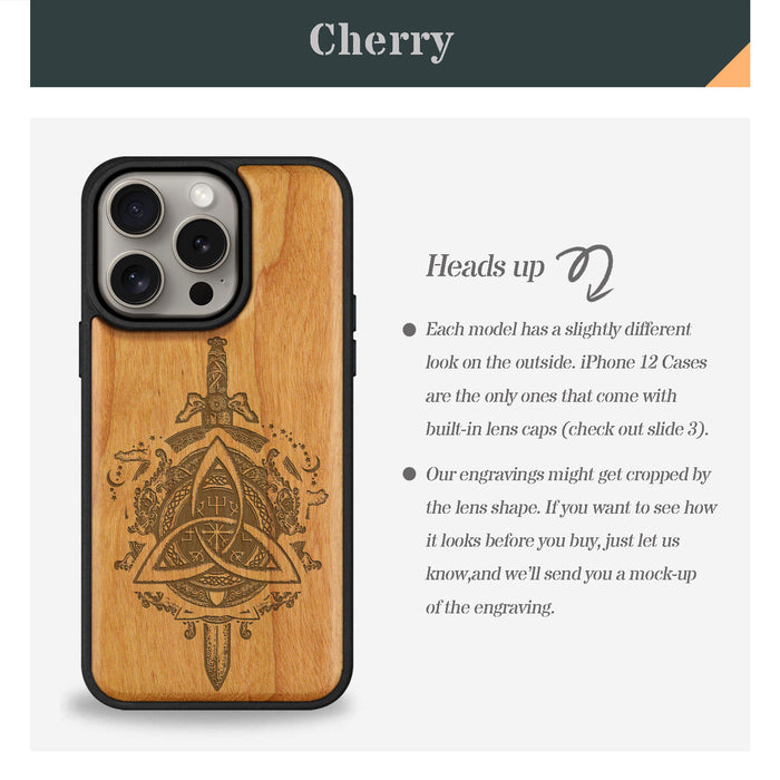 Norse Emblems, Classic Engraved Wood & TPU Case - Artisanal Cover for Apple iPhone