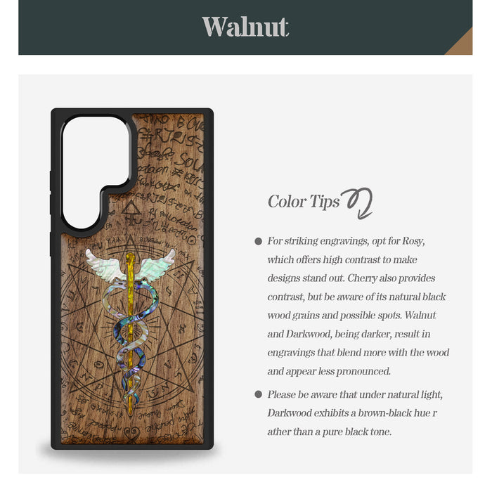 An Octagonal Star Embrace, Hand-Inlaid Wood & Mother of Pearl Case - Artisanal Cover for Samsung Galaxy