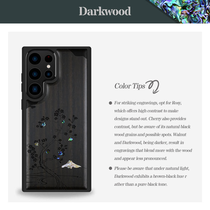 Cherry Blossom, Hand-Inlaid Wood & Mother of Pearl Case - Artisanal Cover for Samsung Galaxy