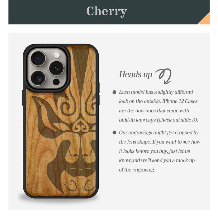 The Chinese Opera Mask, Classic Engraved Wood & TPU Case - Artisanal Cover for Apple iPhone