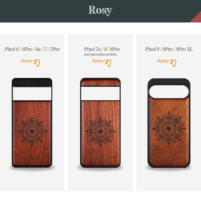 Mandala Flower Design, Classic Engraved Wood & TPU Case - Artisanal Cover for Google Pixel