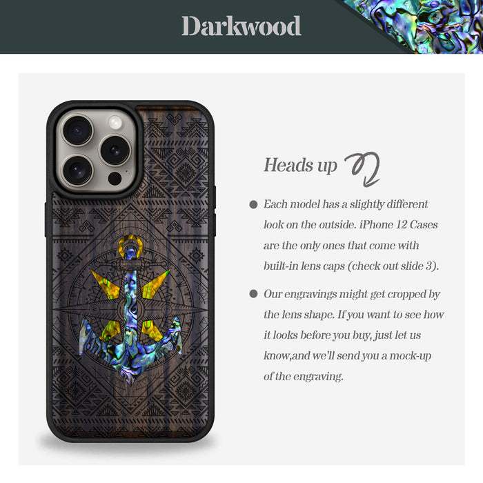 Voyage Intrigue, Hand-Inlaid Wood & Mother of Pearl Case - Artisanal Cover for Apple iPhone