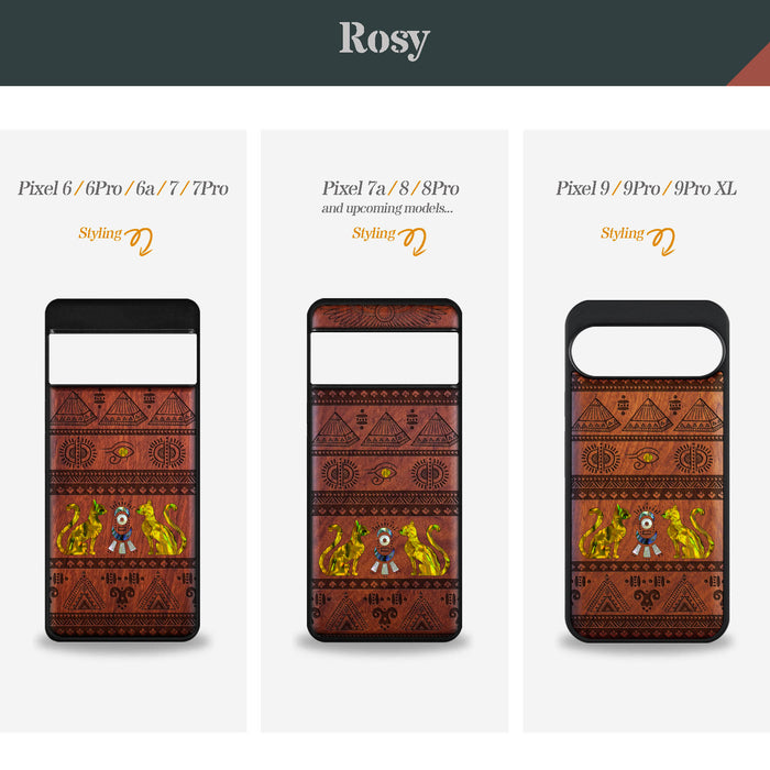 The Symbols of Egypt, Hand-Inlaid Wood & Mother of Pearl Case - Artisanal Cover for Google Pixel