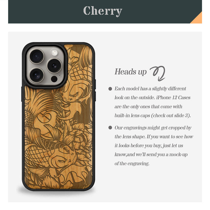 Flowing Harmony, Classic Engraved Wood & TPU Case - Artisanal Cover for Apple iPhone