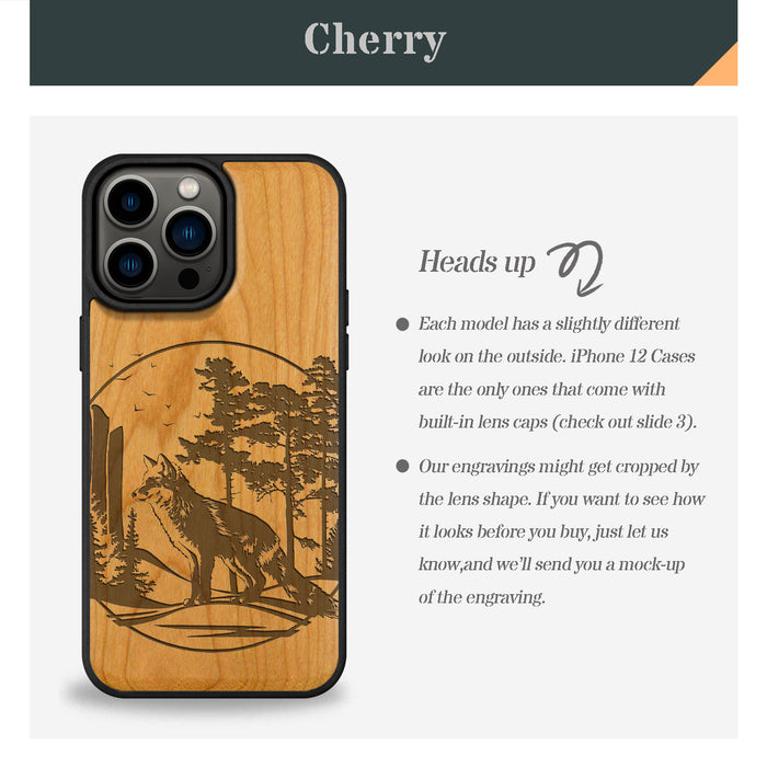 The Enchanting Fox, Classic Engraved Wood & TPU Case - Artisanal Cover for Apple iPhone