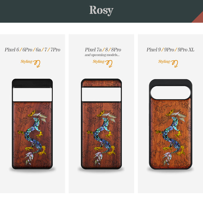 The Dragon's Ascen, Hand-Inlaid Wood & Mother of Pearl Case - Artisanal Cover for Google Pixel
