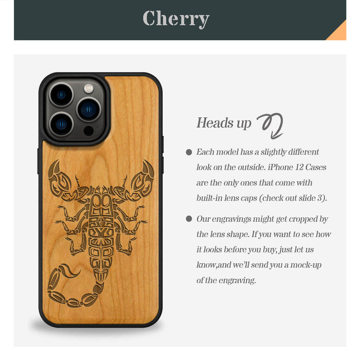 The Tribal Scorpion, Classic Engraved Wood & TPU Case - Artisanal Cover for Apple iPhone