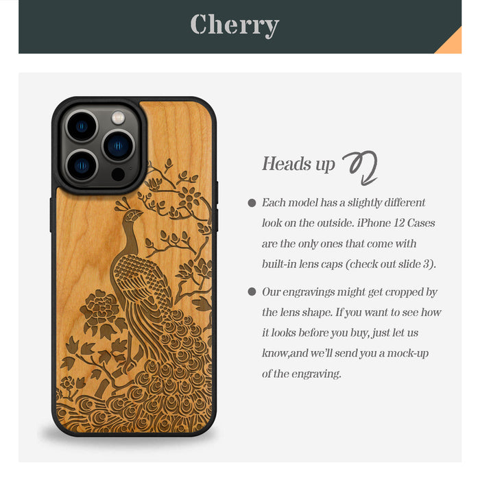 The Majestic Asian Peacock, Classic Engraved Wood & TPU Case - Artisanal Cover for Apple iPhone