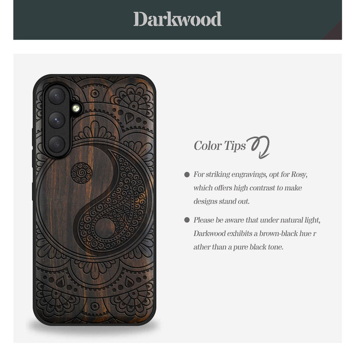 The Yin-Yang Mandala, Classic Engraved Wood & TPU Case - Artisanal Cover for Samsung Galaxy