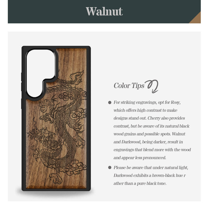 Celestial Dragon's Grace, Classic Engraved Wood & TPU Case - Artisanal Cover for Samsung Galaxy